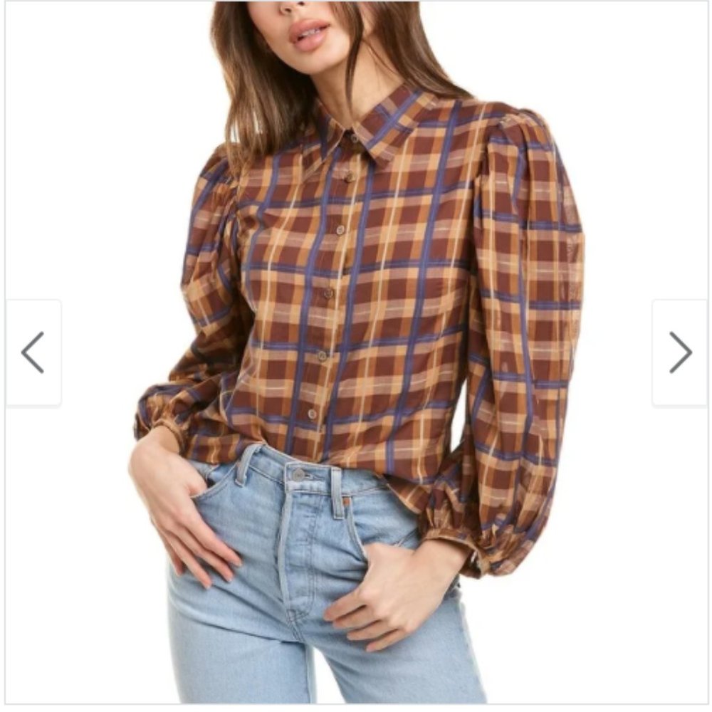 STAUD Joni plaid top brown XS NWT